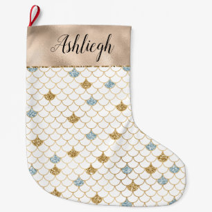 Gouden Aqua Blauwe Glitter Zeemeermin Grote Kerstsok