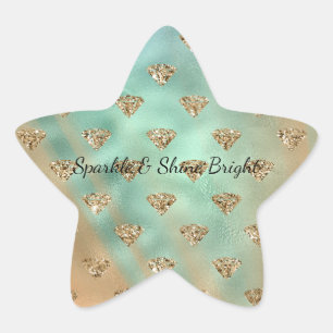 Gouden Aqua Glam Glitter Diamanten Ster Sticker