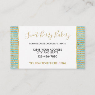 Gouden Aqua Mint Waterverf Glitzy Stripes Visitekaartje