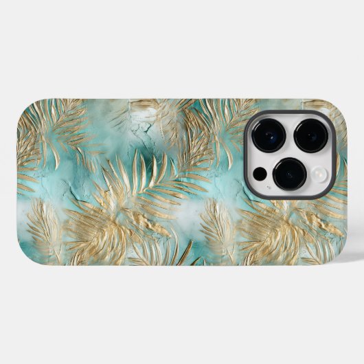 Gouden Aqua Witte Tropische bladeren Case-Mate iPhone Case (Achterkant (horizontaal))