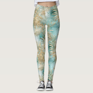 Gouden Aqua Witte Tropische bladeren Leggings