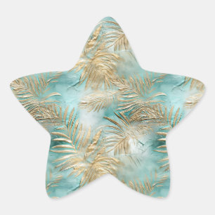Gouden Aqua Witte Tropische bladeren Ster Sticker