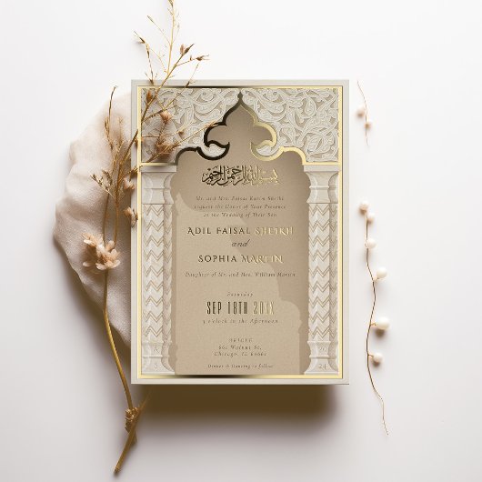 Gouden architecturale elegantie bruiloft uitnodigi folie uitnodiging