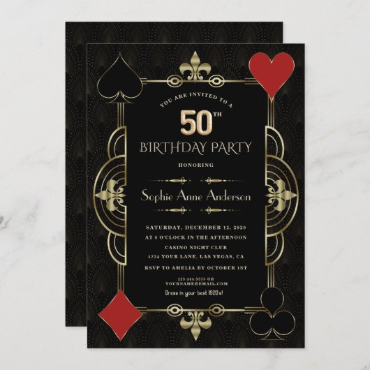 Gouden Art Deco Casino Las Vegas Vrouw 50ste Verja Kaart (Voorkant / Achterkant)