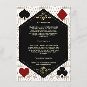 Gouden Art Deco Casino Vegas Poker Trouwdetails Informatiekaartje