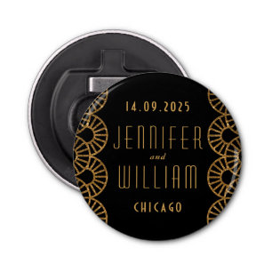 Gouden Art Deco Fan bruiloft gunst Button Flesopener