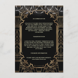 Gouden Art Deco Gatsby Jaren 20 Trouwaccommodatie Informatiekaartje