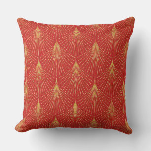 Gouden Art-deco geometrisch patroon op rood Kussen