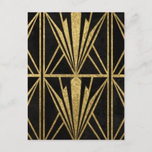 Gouden Art Deco geometrisch waaierpatroon zwart Briefkaart