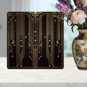 Gouden Art Deco Hemelse Sterren Manen Patroon Tegeltje