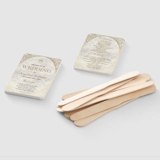 Gouden Art Deco huwelijksprogramma Handwaaier (Niet-gemonteerd)