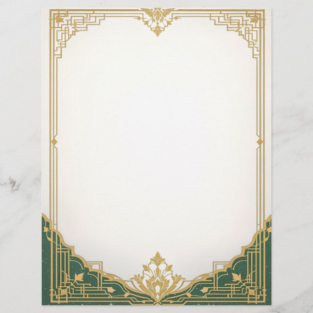 Gouden Art Deco Lijst met groene rand Briefhoofd (Voorkant)