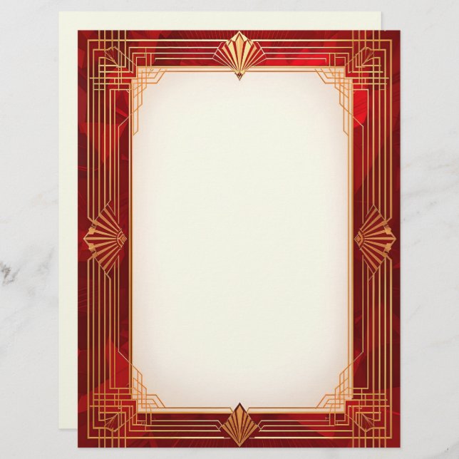 Gouden Art Deco Lijst op rode achtergrond Briefhoofd (Voorkant / Achterkant)