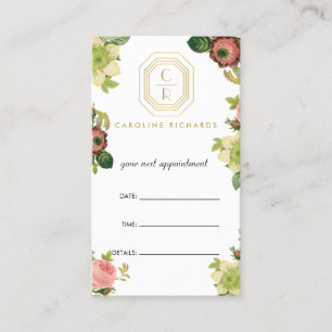 Gouden Art Deco Monogram Bloemen Afspraak Afsprakenkaartje