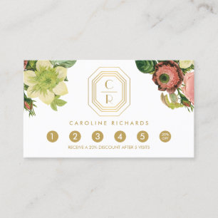 Gouden Art Deco Monogram Bloemen Loyaliteit Klantenkaartje
