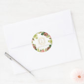 Gouden Art Deco Monogram met Bloemen Ronde Sticker (Envelop)