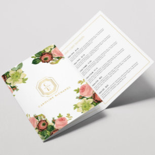 Gouden Art Deco Monogram Vintage Bloemen Brochure Drieluik Kaart