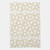 Gouden Art Deco patroon op wit Theedoek (Verticaal)
