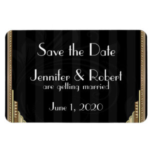 Gouden Art Deco Stripe Bruiloft Save the Date Magneet