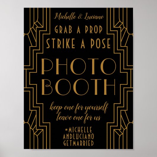 Gouden Art Deco Trouwbord Bewerkbare Photo Booth Poster (Voorkant)