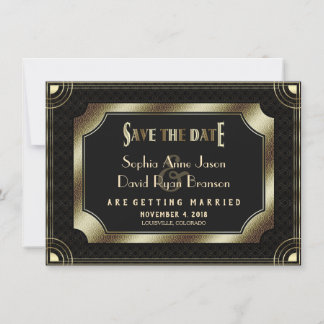 Gouden Art Deco Trouwkaart in Vintage Gatsby-stijl Save The Date