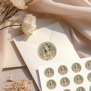 Gouden Art Nouveau Mucha Sarah Bernhardt Champagne Ronde Sticker