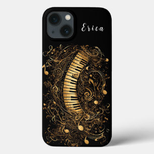 Gouden Artistiek Piano en Muzieknoten iPhone 13 Hoesje