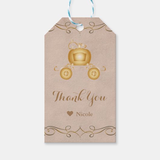 Gouden Assepoester Pompoen Carriage Party Favor Cadeaulabel (Voorkant)
