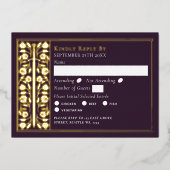 Gouden Aubergine Middeleeuwse Zwaard Huwelijks RSV Folie Uitnodiging (Voorkant)