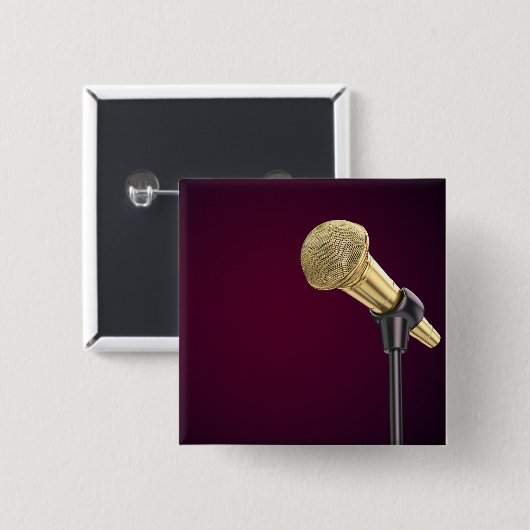 Gouden audio microfoon vierkante button 5,1 cm (Voorkant /achterkant)