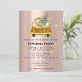 Gouden auto vrolijk kerstbrunch diner boom roos kaart (Staand voorkant)