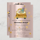 Gouden auto vrolijk kerstbrunch diner boom roos kaart (Voorkant / Achterkant)