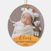 Gouden Baby 1e Kerst Custom Photo Ornament (Links)