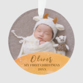 Gouden Baby 1e Kerstwarm Quote Aangepaste Foto Ornament (voorkant)