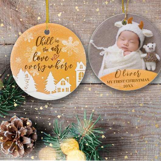 Gouden Baby 1e Kerstwarm Quote Aangepaste Foto Ornament