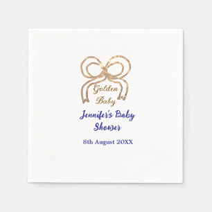 Gouden baby glitter boog koningsblauw baby shower servet