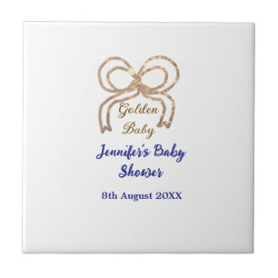 Gouden baby glitter boog koningsblauw baby shower tegeltje