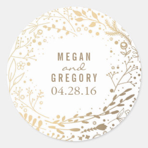 Gouden Baby's Breath Bloemen Boeket Wit Schattige Ronde Sticker