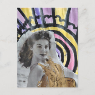 Gouden badpak vrouw in 1939strand collage kunst briefkaart