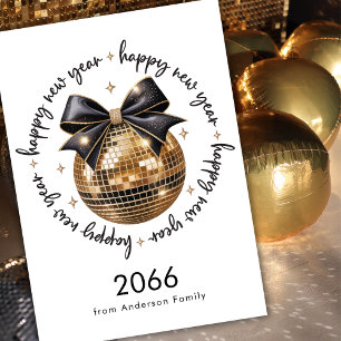 Gouden Bal Zwarte Strik Gelukkig Nieuwjaar 2026 Ni Feestdagenkaart