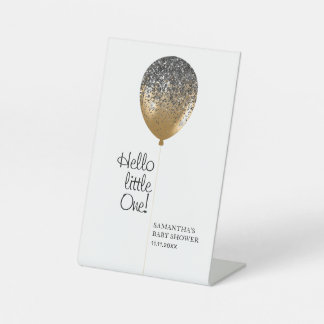 Gouden ballon babyfeest reclamebord met voetstuk