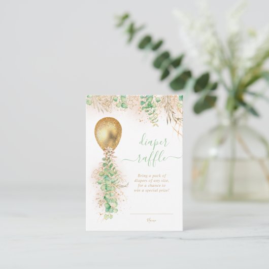 Gouden ballon Eucalyptus Goud Glitter Luier Raffle Informatiekaartje (Staand voorkant)