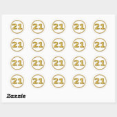 Gouden ballon nummer 21 ronde sticker (Vel)