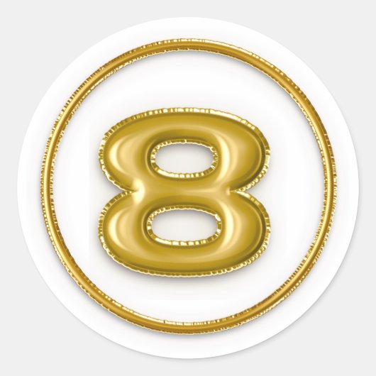 Gouden ballon nummer 8 ronde sticker (Voorkant)
