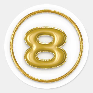 Gouden ballon nummer 8 ronde sticker