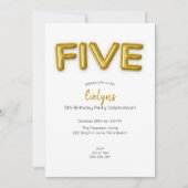 Gouden ballon vijfde verjaardag foto uitnodigen kaart (Voorkant)