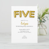 Gouden ballon vijfde verjaardag foto uitnodigen kaart (Staand voorkant)