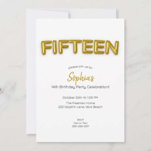 Gouden ballon vijftiende verjaardag foto uitnodige kaart (Voorkant)