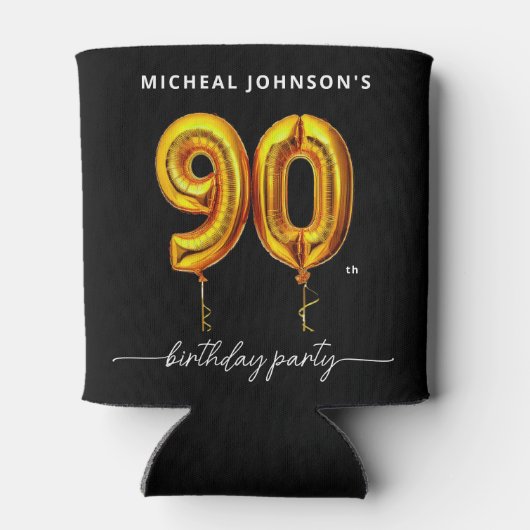 Gouden ballon zwart 90ste verjaardagsfeest blikjeskoeler (Achterkant)