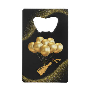 Gouden ballonnen en champagne kredietkaart flessenopener